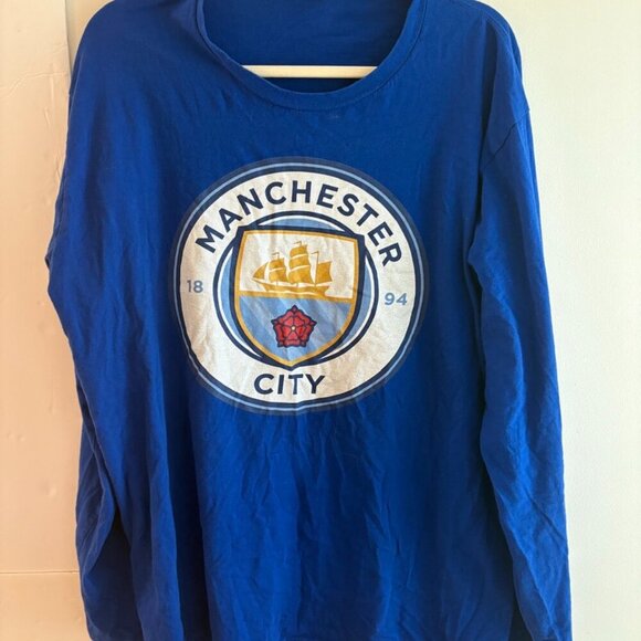 Adult Manchester City F.C. Football Soccer EPL Long Sleeve Tee Shirt Blue XL - Picture 6 of 8